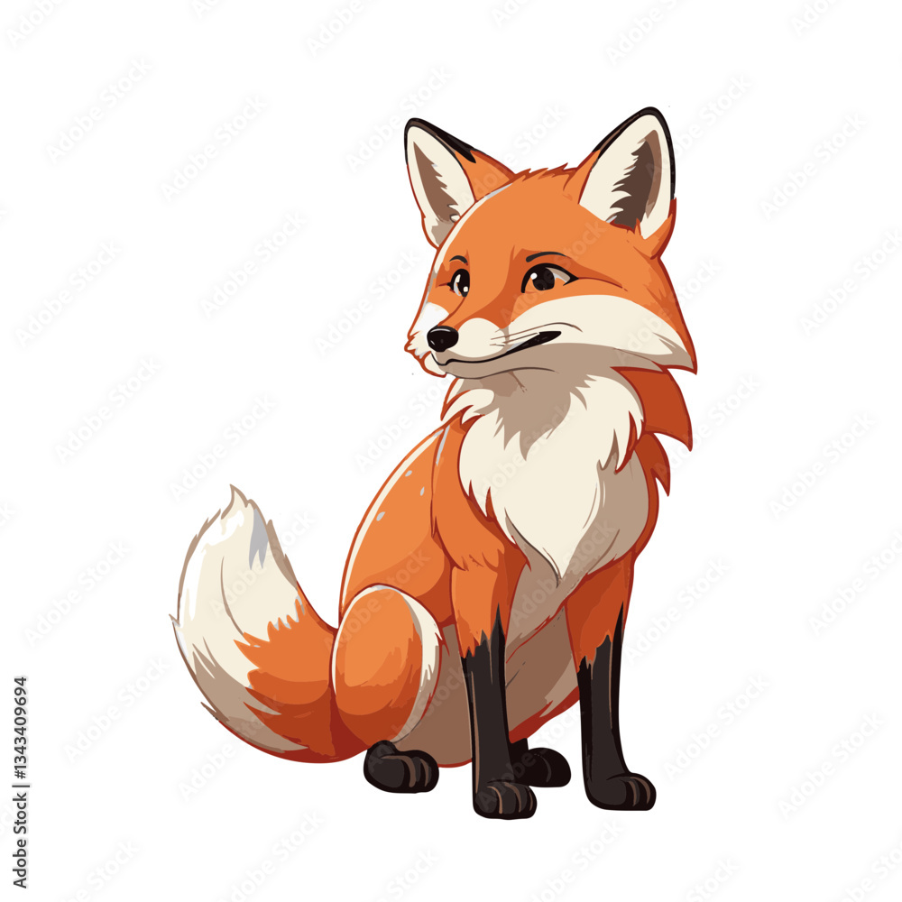Fototapeta premium Clip Art illustration of a Cute cartoon fox character sitting with a friendly expression and vibrant colors against a plain background