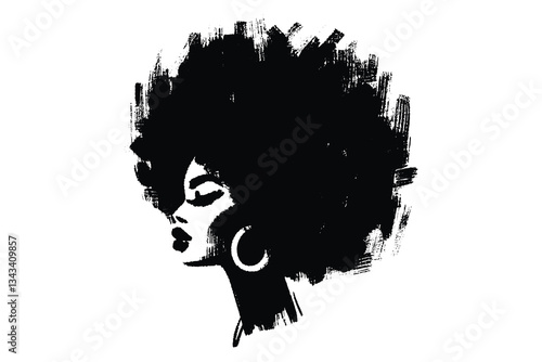 Minimalistic hand-drawn portrait of an African woman with an afro