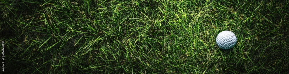 A golf ball is currently resting perfectly on top of a green field A golf ball is currently resting perfectly on top of a green field
