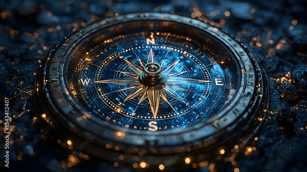Obraz premium Glowing Compass Pointing Toward New Business Opportunities
