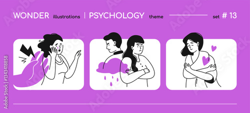 Psychological problems and support - line design style illustration