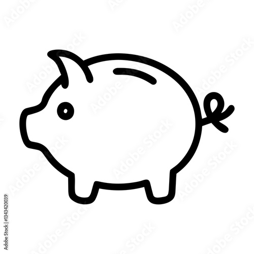 Piggy bank in continuous line art drawing style. Pig moneybox black linear sketch isolated on white background