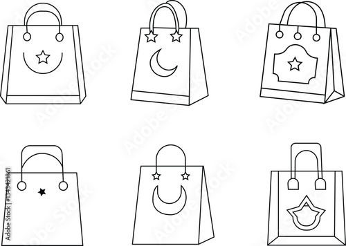 eid gifts bags line vector icons collection
