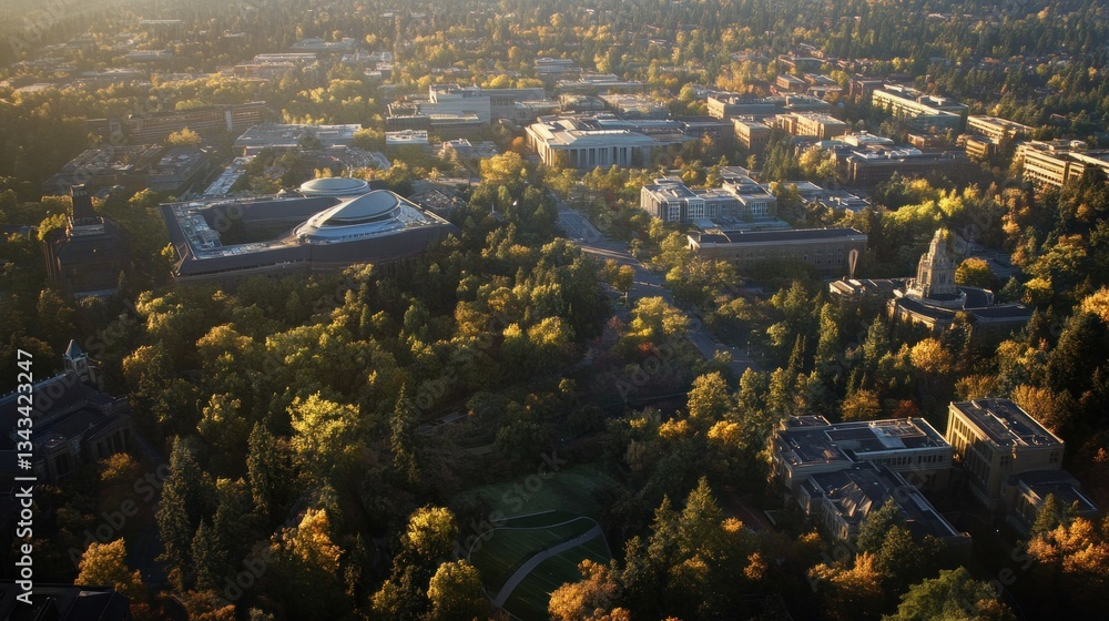 Naklejka premium Aerial view of university campus in autumn.