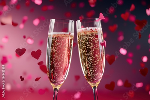Romantic Celebration with Sparkling Drinks and Heart-Shaped Confetti for Love and Happiness