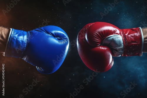 Intense Boxing Match Concept with Blue and Red Gloves Opposing Each Other in a Dramatic Style