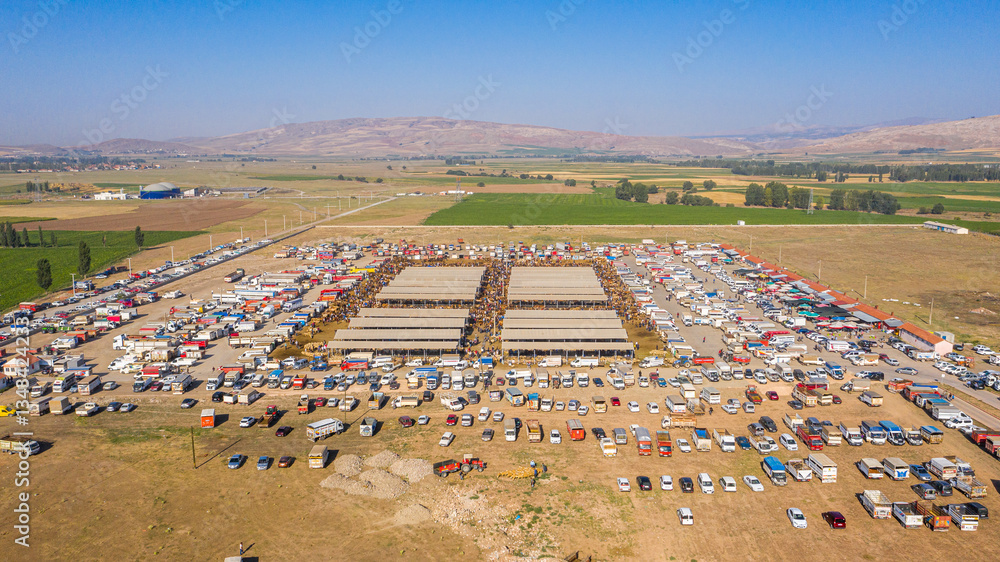 Αυτοκόλλητο Aerial View of the Livestock Market During Eid al Adha, Sarkisla, Sivas, Turkey