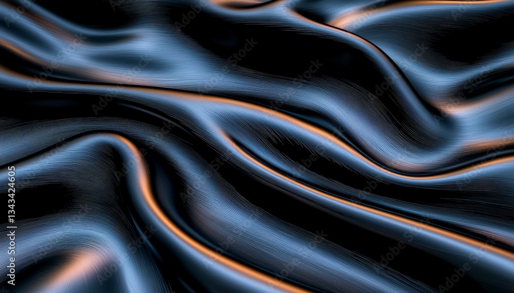 Fototapeta premium Luminous Obsidian Waves Abstract Digital Rendering of Dark Fabric with Subtle Color Reflections