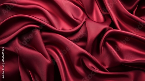 Luxurious Red Satin Fabric Texture Draped Background Close-Up
