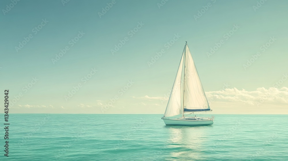 Fototapeta premium Space Sailboat Blue Moment Green Right Pastel Vibe