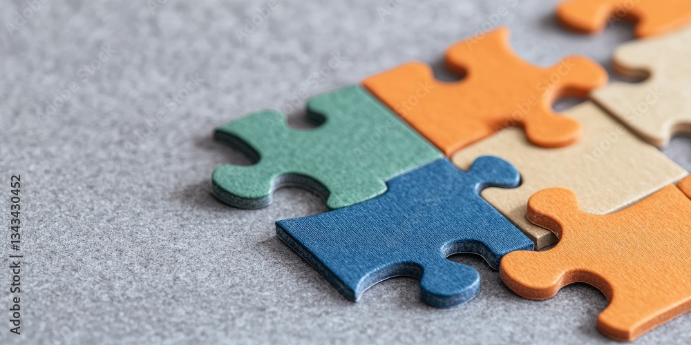 Obraz premium Create Opportunities strategy goal-setting concept. Colorful puzzle pieces on a textured surface.