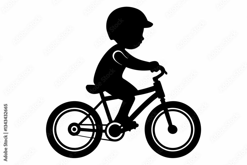 Obraz premium baby bicycle riding line art silhouette vector illustration