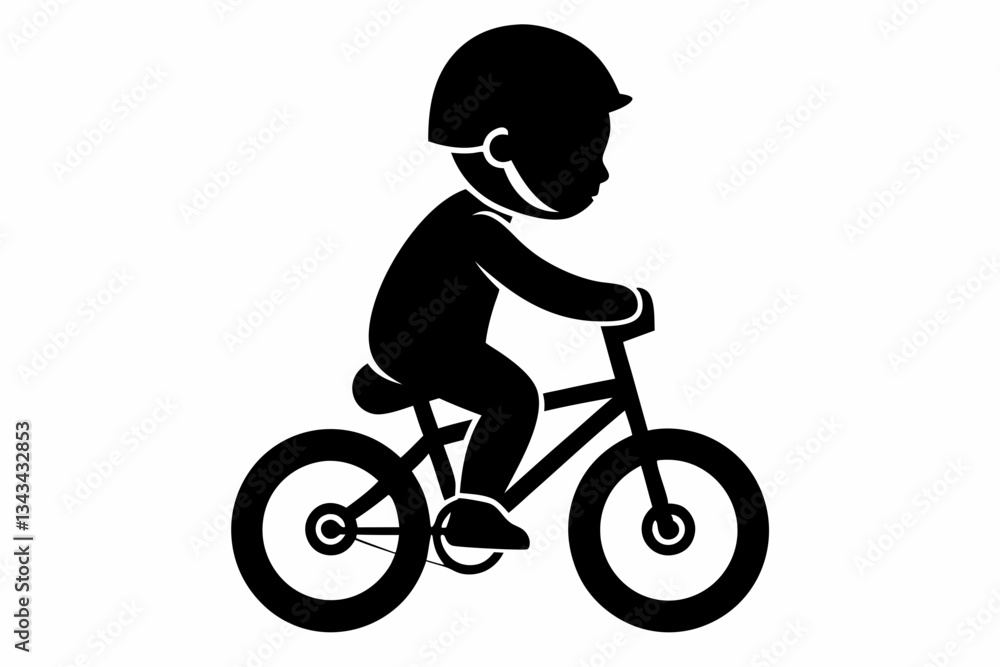 Fototapeta premium baby bicycle riding line art silhouette vector illustration