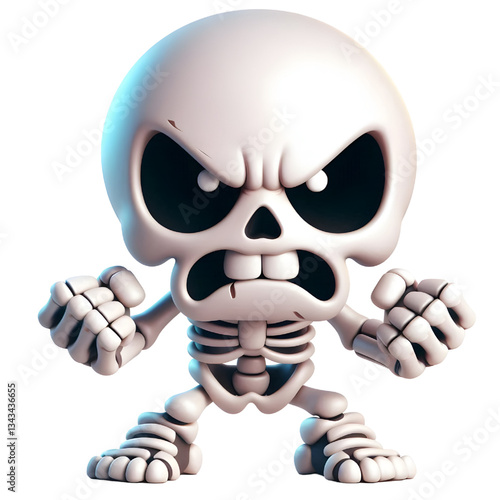 Very angry cute 3D skeleton isolated on white background