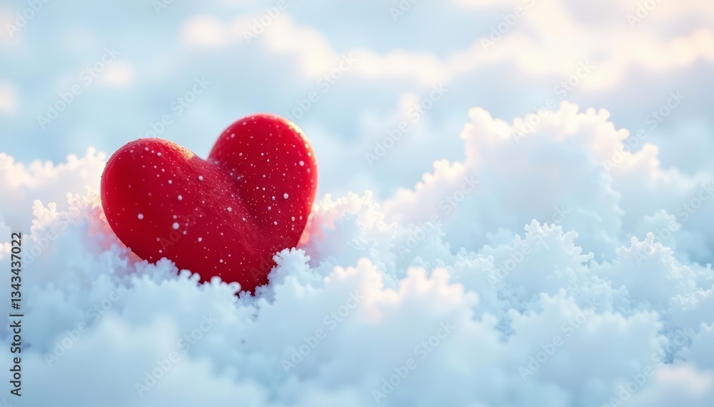 Red heart shape on fresh white snow with copy space for message, nature, festive, love Red heart shape on fresh white snow with copy space for message, nature, festive, love