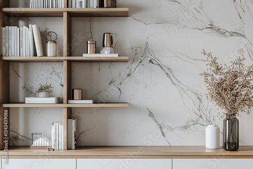 Luxe office interior marble wall backdrop for online meetings
