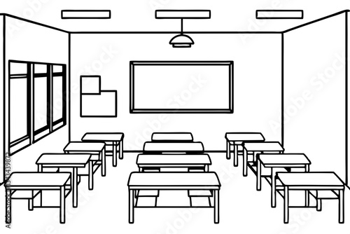 classroom line art silhouette vector illustration