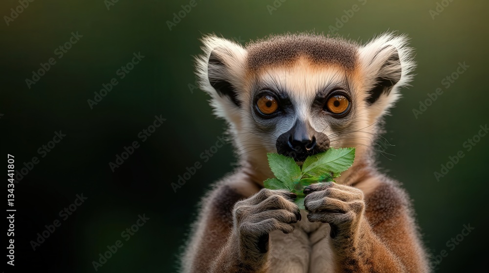 This close-up photo captures a lemur enjoying a leaf, with its large expressive eyes. The image reflects nature's beauty and the lemur's playful, curious personality. This close-up photo captures a lemur enjoying a leaf, with its large expressive eyes. The image reflects nature's beauty and the lemur's playful, curious personality.