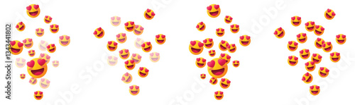 Groups of smiling happy emoticon emojis with heart eyes expressing love, affection, passion and adoration for social media and online digital design illustration