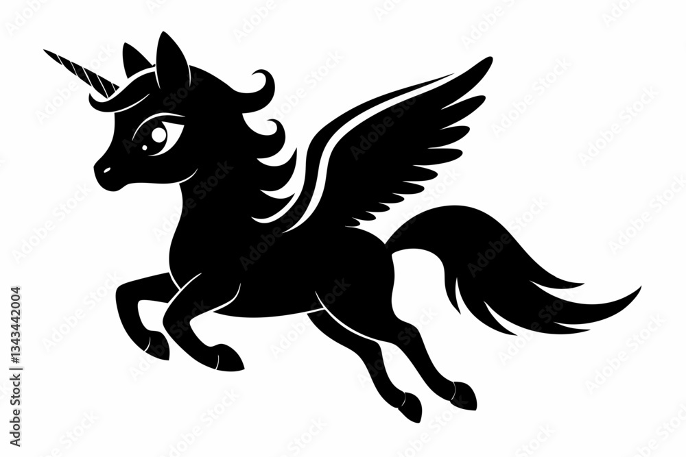 Fototapeta premium cute unicorn flying line art silhouette vector illustration