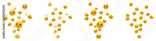 Groups of crying emoticons emojis with tears showing sadness, unhappiness, sorrow, grief, despair, melancholy, woe, misery, distress on social media space