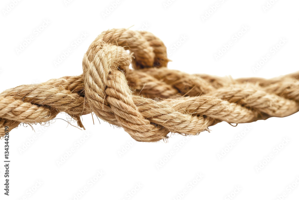 A rustic twine knot gracefully intertwines on a blank backdrop creating a textured visual narrative A rustic twine knot gracefully intertwines on a blank backdrop creating a textured visual narrative