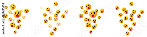 Social media wow face reactions emojis displaying surprise, amazement, wonder, awe, shock, disbelief and excitement in digital communication for design illustration
