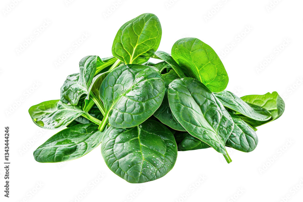 Fototapeta premium Fresh green spinach leaves piled high on a clean surface showcasing their vibrant color and texture