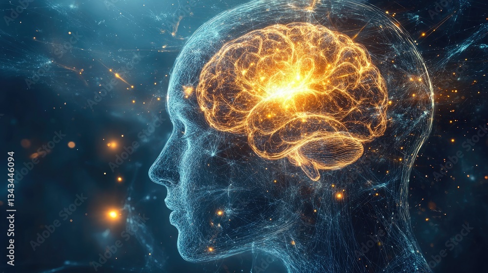 Glowing Human Brain with Neural Connections in a Digital Universe Representation of Thought and Innovation Glowing Human Brain with Neural Connections in a Digital Universe Representation of Thought and Innovation