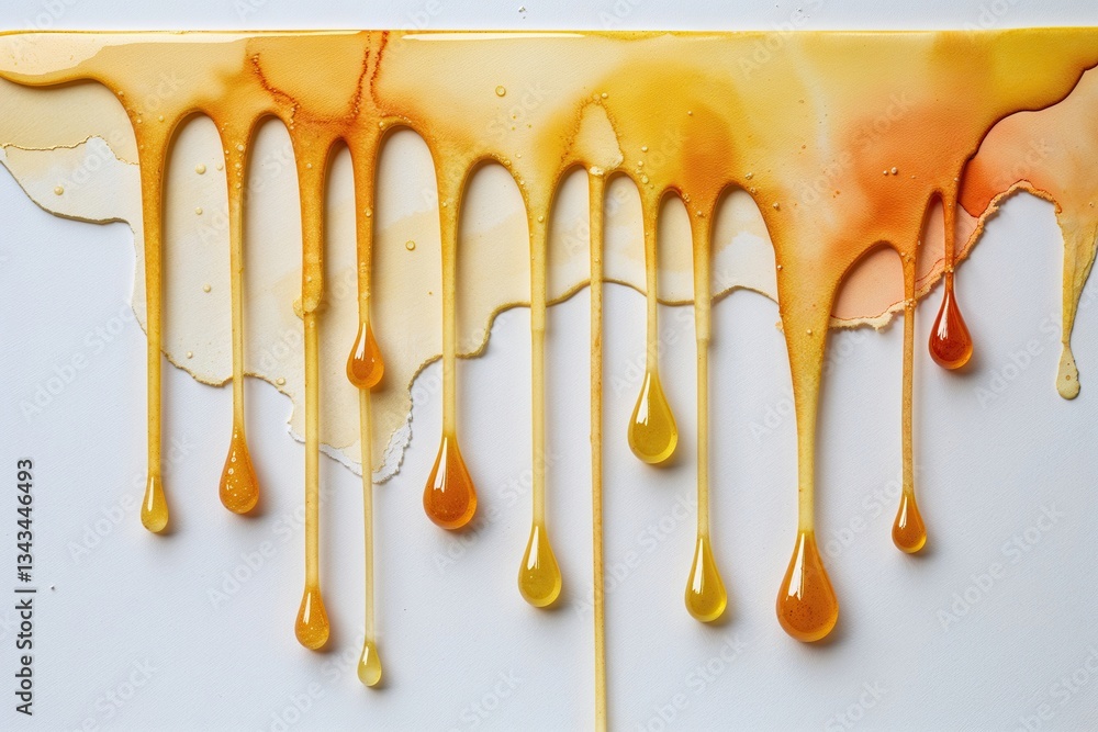 Glowing Honey Watercolor Drips on Clean White Background Glowing Honey Watercolor Drips on Clean White Background