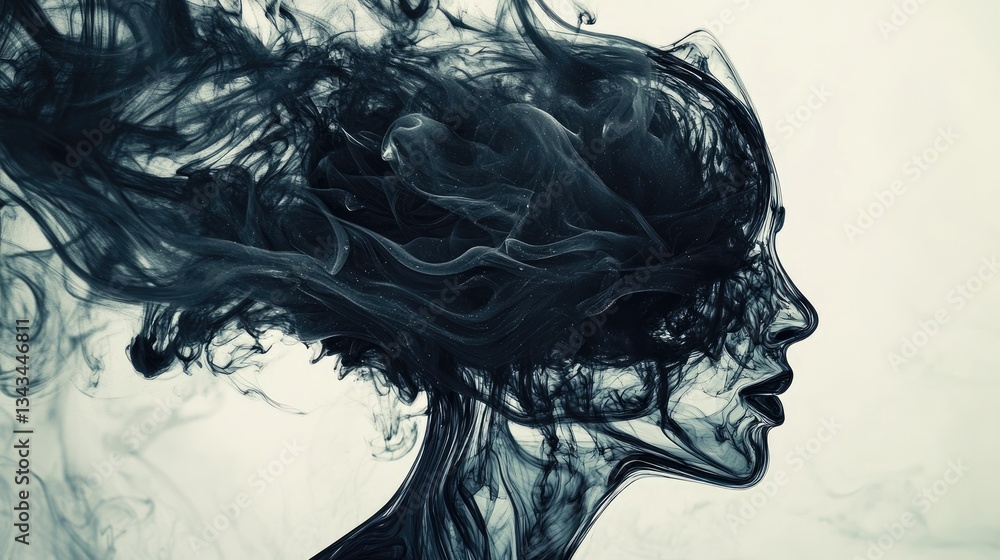 Artistic Representation of Woman's Profile Formed by Smoke and Abstract Elements for Abstract Art Theme Artistic Representation of Woman's Profile Formed by Smoke and Abstract Elements for Abstract Art Theme