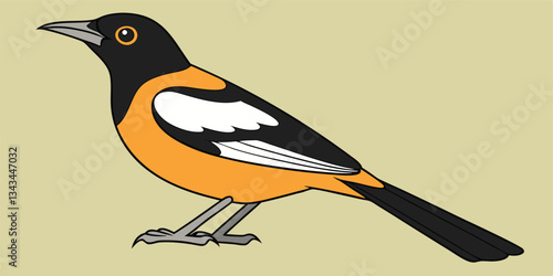 Stylized Oriole Bird Illustration: Minimalist Graphic Art with Clean Lines, Flat Colors, and Nature-Inspired Design on Beige Background