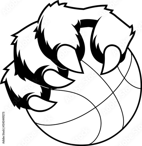 Black And White Tiger Claw Gripping Basketball Mascot Logo