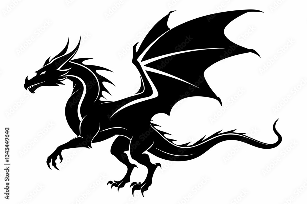 Fototapeta premium flying dragon line art silhouette vector illustration