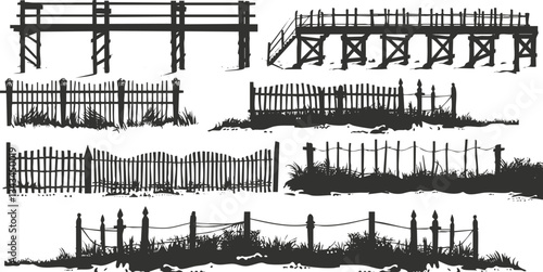 Variety of fence silhouettes featuring different designs and structures
