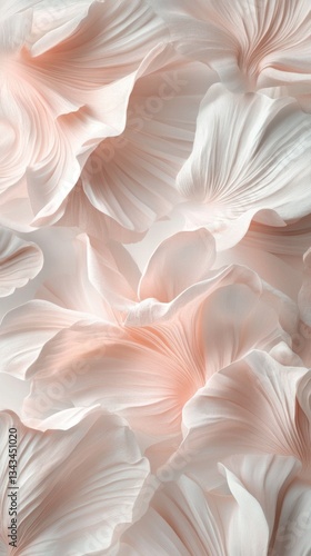 Soft, flowing petals in shades of blush and cream intertwine gracefully, forming a serene and dreamy atmosphere that evokes feelings of calm and wonder