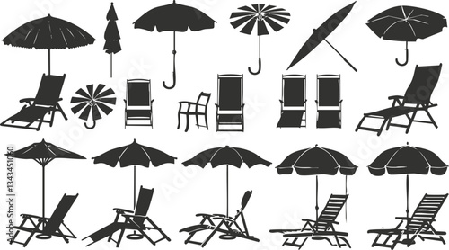 Silhouette collection of umbrellas and lounge chairs in various designs