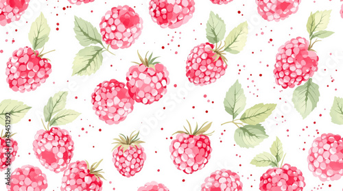 Whimsical Watercolor Raspberry Seamless Background – Hand Drawn Fruit