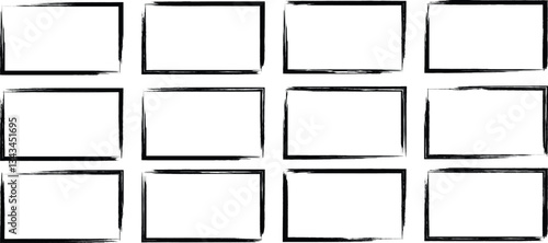 Black ink brush frame collection. Grunge square and rectangle frames. Grunge frame, painted ink stamp banner frame. Grunge border decoration vector illustration