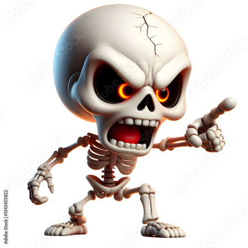 Very angry cute 3D skeleton isolated on white background