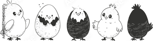 Adorable cartoon chicks in various poses