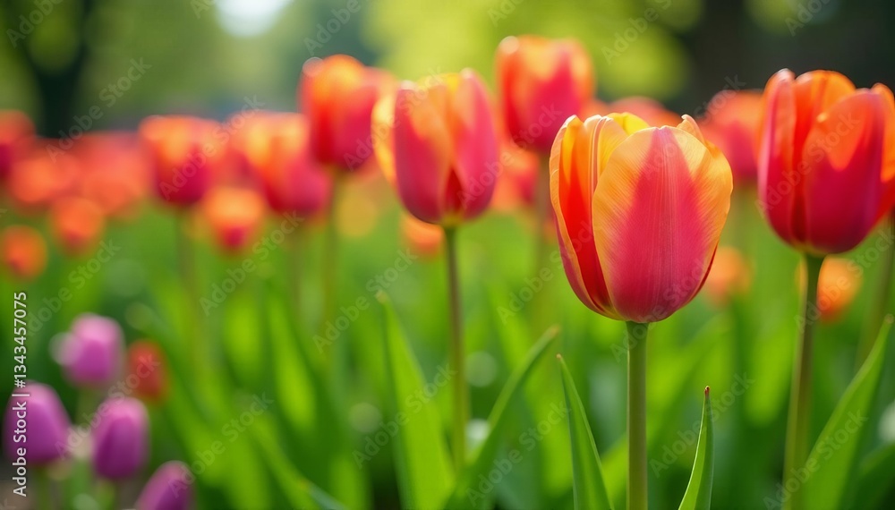 Fresh green tulip buds with vibrant colorful flowers in lush spring setting, spring, flowers Fresh green tulip buds with vibrant colorful flowers in lush spring setting, spring, flowers