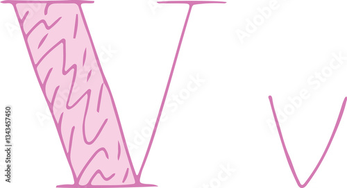 Quadro em tela capital letter V and lowercase letter v hand drawn with curved purple lines with