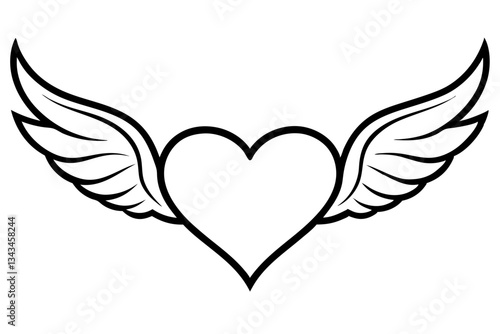 heart wing shape ornament line art silhouette vector illustration