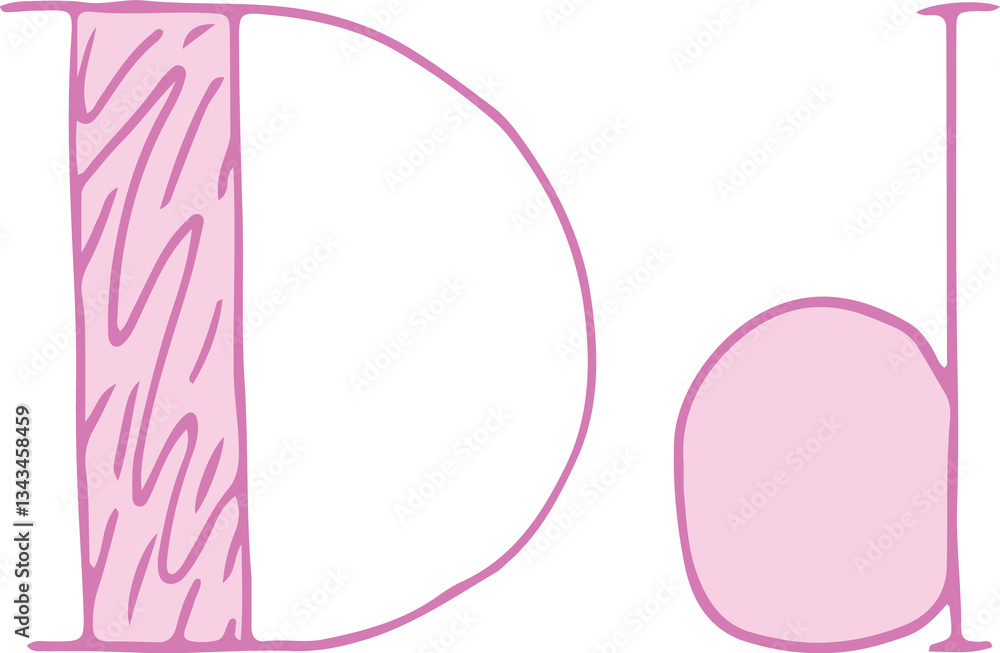 capital letter D and lowercase letter d hand drawn with curved purple lines with light pink fill capital letter D and lowercase letter d hand drawn with curved purple lines with light pink fill