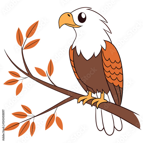 Vector illustration of an eagle perched on a branch in nature, showcasing a bird of prey with feathers, wings, and a beak