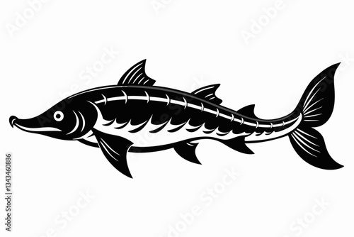 lake sturgeon line art silhouette vector illustration