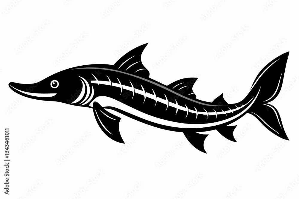 Fototapeta premium lake sturgeon line art silhouette vector illustration