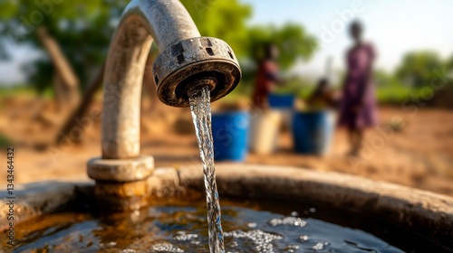 Refreshing Water Tap Providing Essential Resource to People in Dry Rural Area for Thirst Quenching