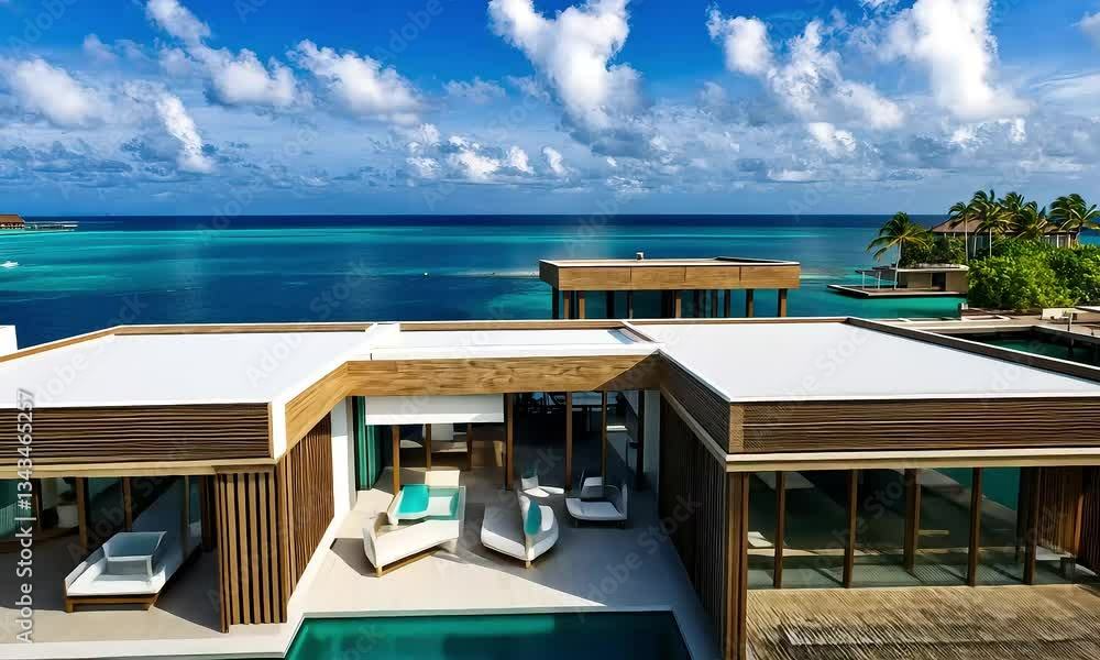 Luxurious Oceanfront Resort with Infinity Pool and Stunning Tropical Landscape Under Bright Blue Sky Luxurious Oceanfront Resort with Infinity Pool and Stunning Tropical Landscape Under Bright Blue Sky